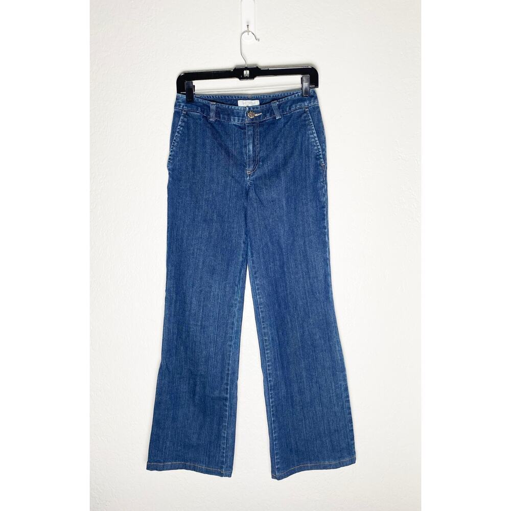 Ann Taylor Factory Womens Stretch Denim Jeans Wide Leg Rhinestone Button Trouser